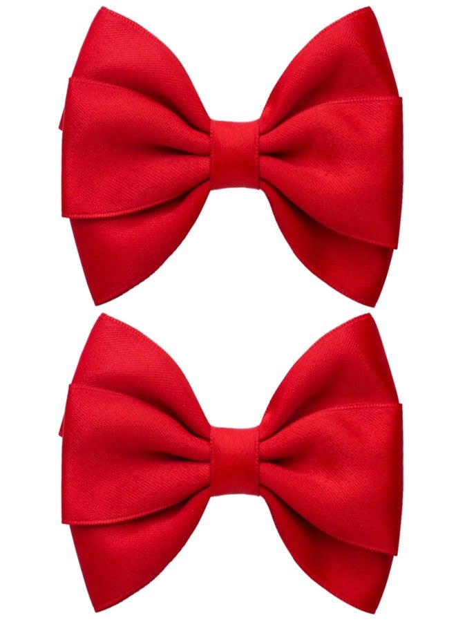 ZOLYCO 4.5 Inches Hair Bows for Girls Thick Ribbon Boutique Alligator Clips Hair Accessories for Baby Girls Toddlers Kids Teens 2 Pcs (Red) - Image 1